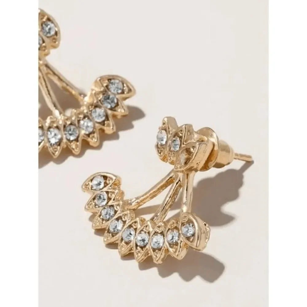 GOLD DIAMOND EAR CRAWLER JACKET HUGGER STUD EARRINGS